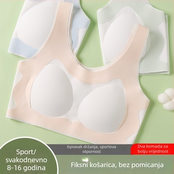 Ženski djevojački sportski grudnjak s 3/4 košarom, tanak oblikovani košar s pjenu, glavni materijal najlon, podstava spandex, čvrste dvostruke naramenice, prozračan stražnji dio, udoban