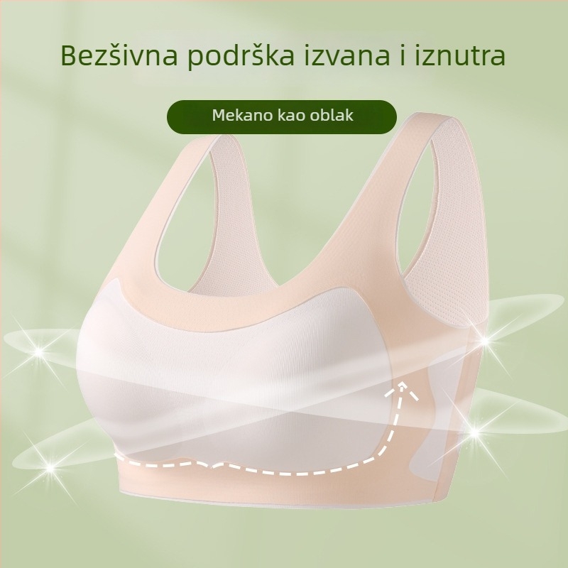 Ženski djevojački sportski grudnjak s 3/4 košarom, tanak oblikovani košar s pjenu, glavni materijal najlon, podstava spandex, čvrste dvostruke naramenice, prozračan stražnji dio, udoban
