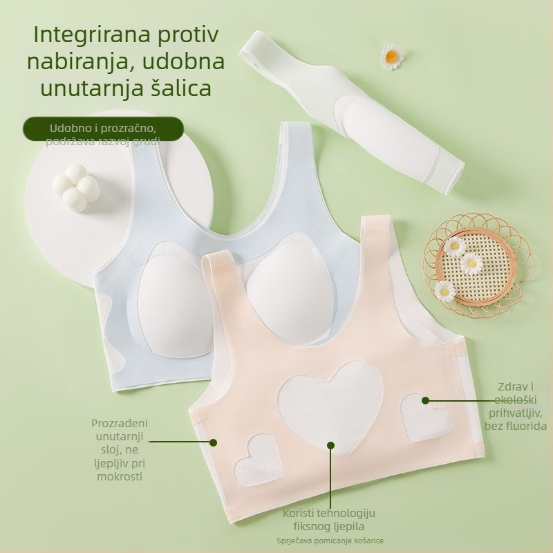 Ženski djevojački sportski grudnjak s 3/4 košarom, tanak oblikovani košar s pjenu, glavni materijal najlon, podstava spandex, čvrste dvostruke naramenice, prozračan stražnji dio, udoban