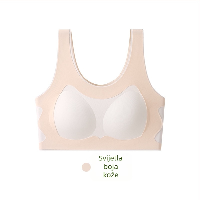 Ženski djevojački sportski grudnjak s 3/4 košarom, tanak oblikovani košar s pjenu, glavni materijal najlon, podstava spandex, čvrste dvostruke naramenice, prozračan stražnji dio, udoban