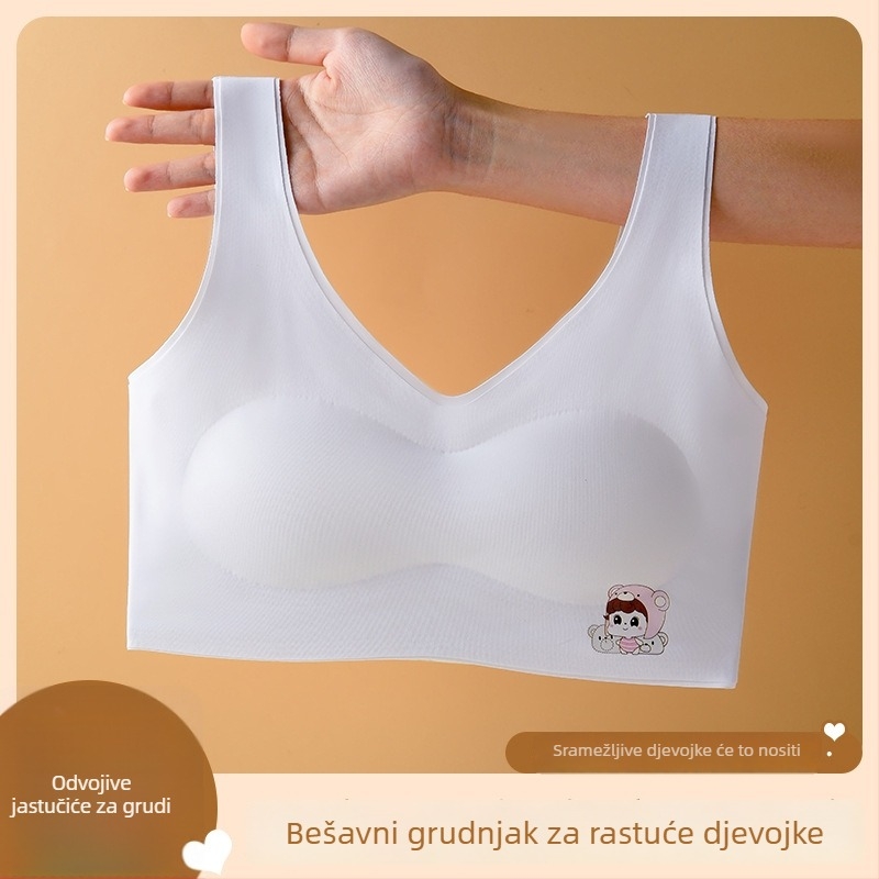 Djevojački bezremenski grudnjak s punim košaricama, tanke oblikovane košarice od pjene, Ice Silk materijal, glavni Nylon materijal, prozračan i udoban