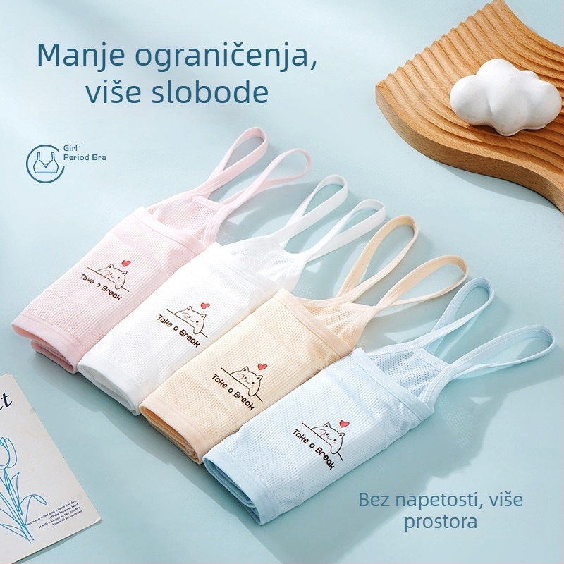 Bezšivni trening grudnjak za djevojčice, tank-top stil, za uzrast 9–13 godina, najlon materijal, podstava od spandexa <30%, puni košarica, fiksne dvostruke naramenice, prozračan i upija znoj
