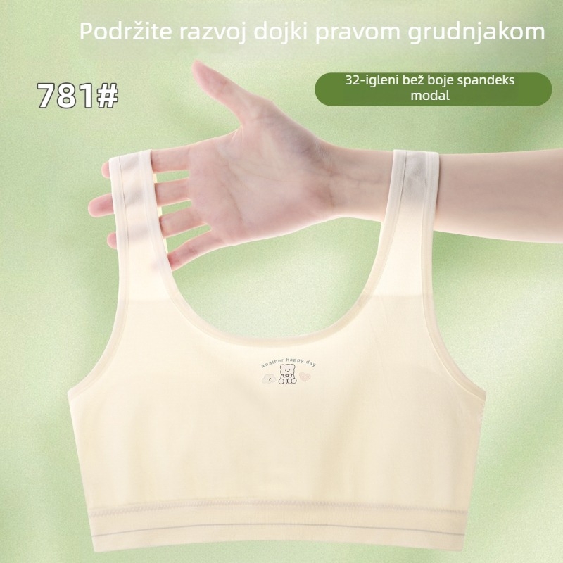 Modal dječji grudnjak bez žice, vest stil, pun košar, latex oblikovane košarice, podstava od viskoze 90–95%, fiksni dvostruki naramenice