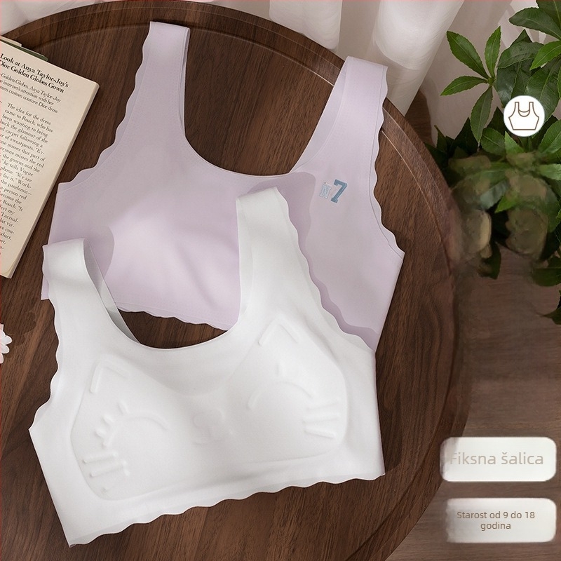 Dječja potkošulja u vest-stilu, od najlona, s punim košaricama i tankim oblikovanim jastučićima od spužve, bez žice, fiksni dvostruki kaiševi, prozračna i udobna, za uzrast 9–13 godina