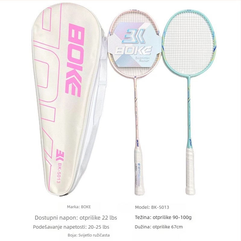 Platinum badminton raketa, okvir od karbonske kompozitne, težina 95–100 g, debljina drške G1, tvrdoća šipke umjerena
