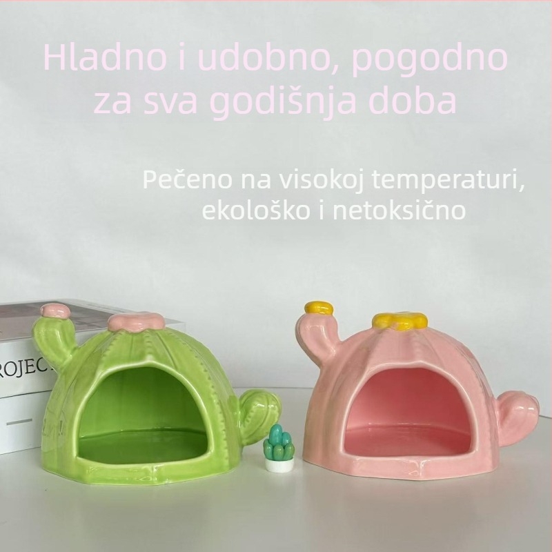 Keramičko gnijezdo za hamstera s dizajnom kaktusa – sve sezone, Šifra proizvoda: Cactus Ceramic Nest, Materijal: keramika