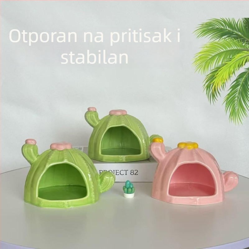 Keramičko gnijezdo za hamstera s dizajnom kaktusa – sve sezone, Šifra proizvoda: Cactus Ceramic Nest, Materijal: keramika
