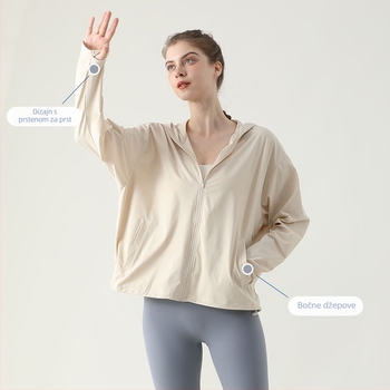 Ženska kapuljačasta vetrovka s UV zaštitom UPF50+, brzo suši, prozračna, 75% najlon, 25% spandeks