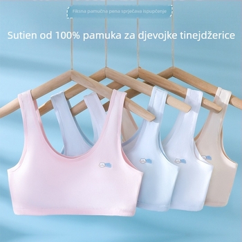 Djevojački grudnjak od pamuka s fiksnim košaricama, širokim naramenicama i mrežastim leđima, prozračan i udoban
