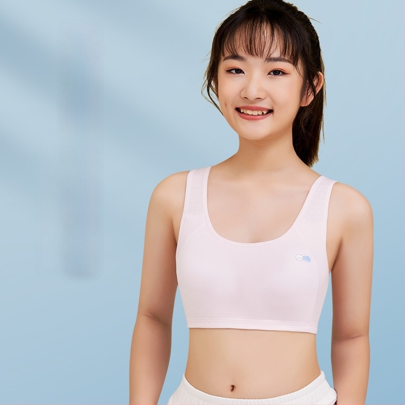 Djevojački grudnjak od pamuka s fiksnim košaricama, širokim naramenicama i mrežastim leđima, prozračan i udoban