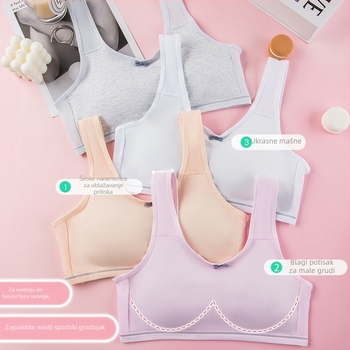 Djevojački pamuk grudnjak u vest-stilu s punim košaricama od spužve, prozračan i udoban za uzrast 12–15 godina