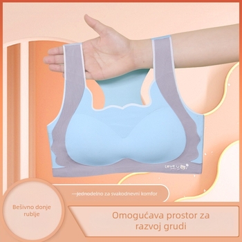 Dječji sportski grudnjak u stilu majice bez rukava – prozračna ice silk tkanina, nylon 70–80%, puni košarica, latexovi kalupi, fiksne dvostruke naramenice