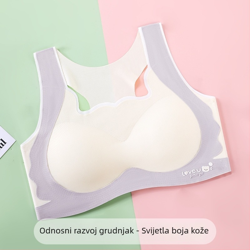 Dječji sportski grudnjak u stilu majice bez rukava – prozračna ice silk tkanina, nylon 70–80%, puni košarica, latexovi kalupi, fiksne dvostruke naramenice