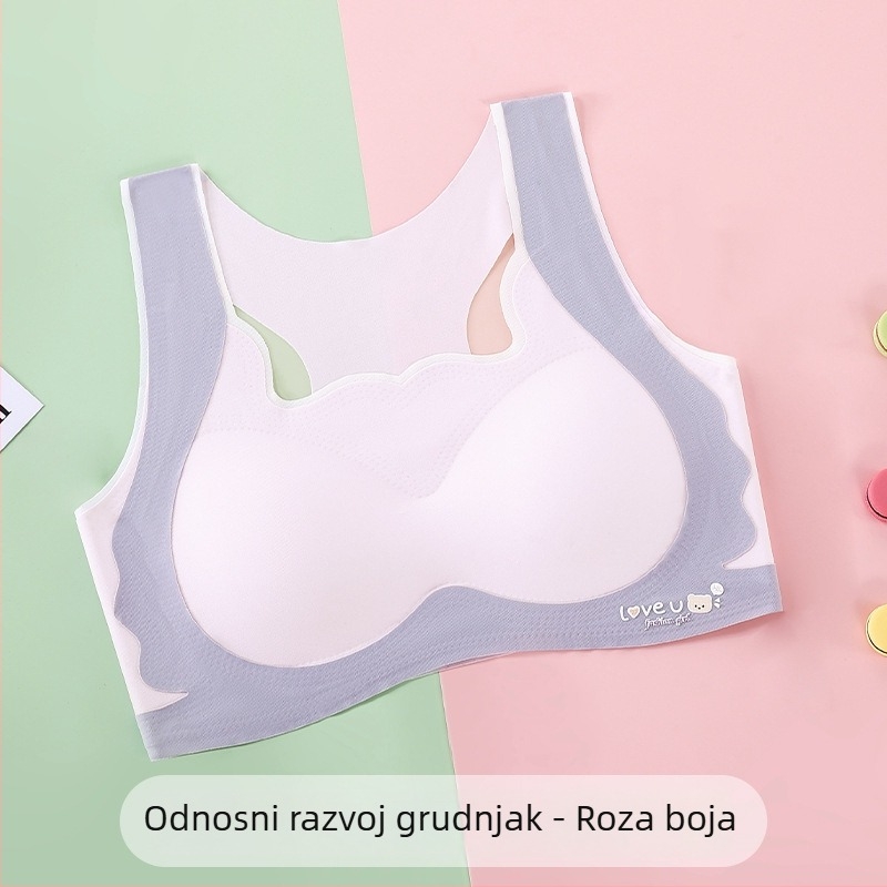 Dječji sportski grudnjak u stilu majice bez rukava – prozračna ice silk tkanina, nylon 70–80%, puni košarica, latexovi kalupi, fiksne dvostruke naramenice