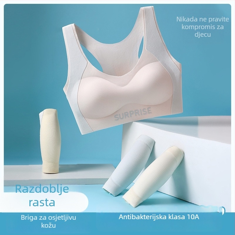 Antibakterijska dječja sportska grudnjica, najlon, potpuno pokriveni košarici s srednje oblikovanim košaricama, prozračna i upija znoj, fiksirane dvostruke naramenice