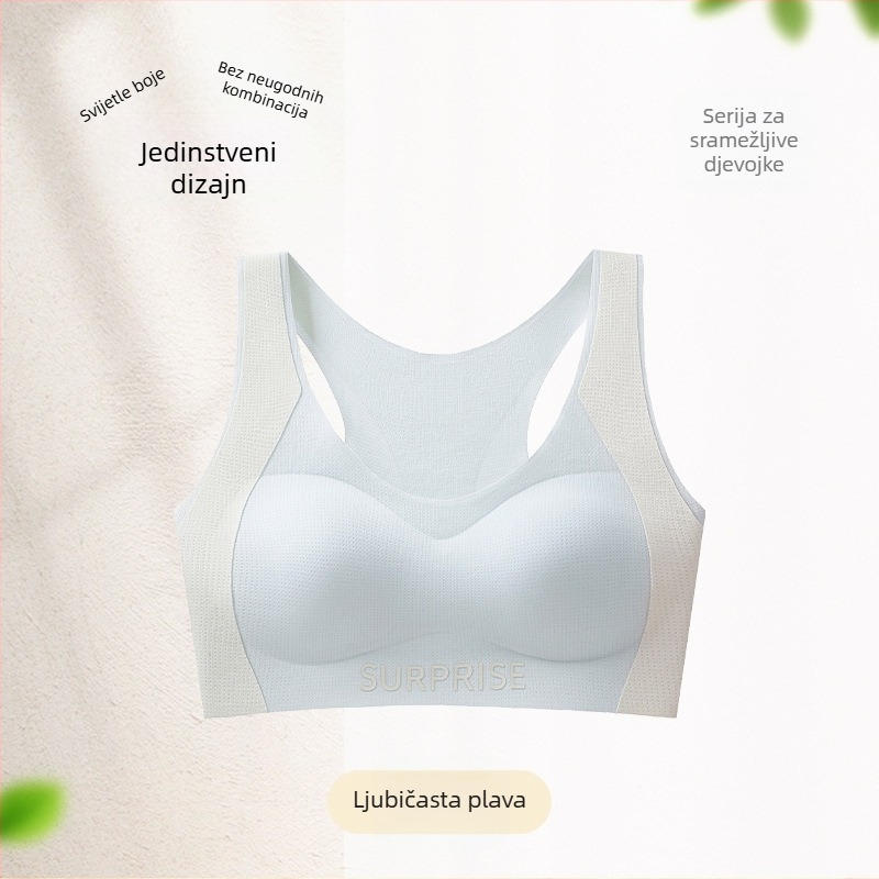 Antibakterijska dječja sportska grudnjica, najlon, potpuno pokriveni košarici s srednje oblikovanim košaricama, prozračna i upija znoj, fiksirane dvostruke naramenice