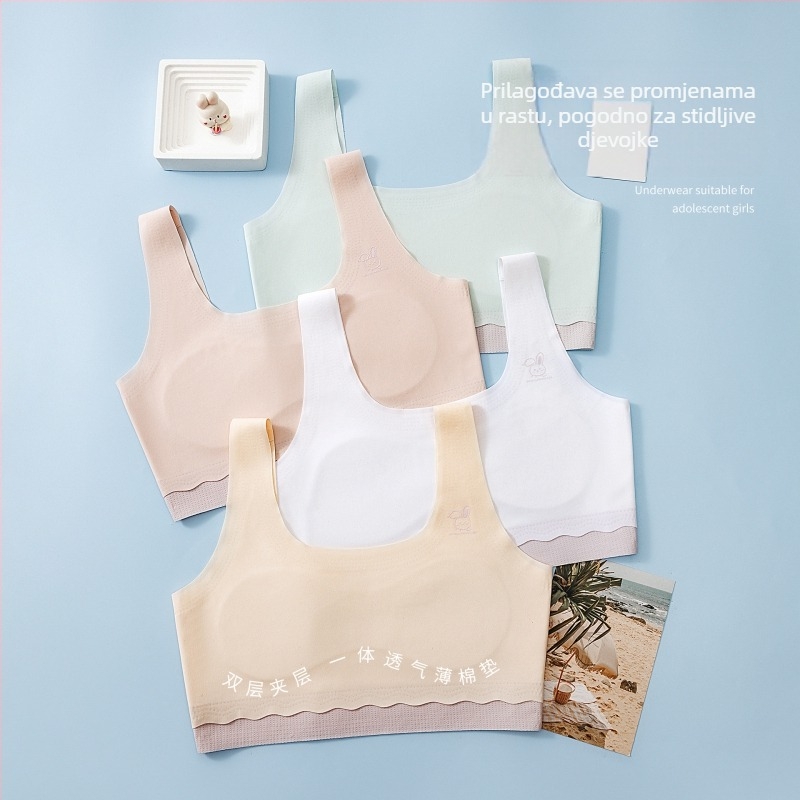 1. stupanj za djevojčice: bešavne grudnjake-tip majica-vest, najlon tkanina s pamuk podstavom, puni košarica, bez žice