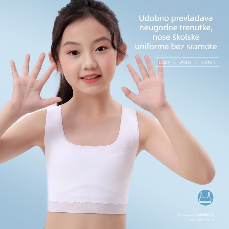 1. stupanj za djevojčice: bešavne grudnjake-tip majica-vest, najlon tkanina s pamuk podstavom, puni košarica, bez žice