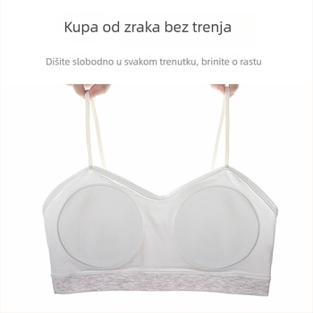 Dječja bešavna grudnjica za djevojčice s punim košaricama i srednje oblikovanim košaricama, najlon tkanina, podstava najlon, fiksni dvostruki naramenici, prozračna, oblikovanje leđa, udobna