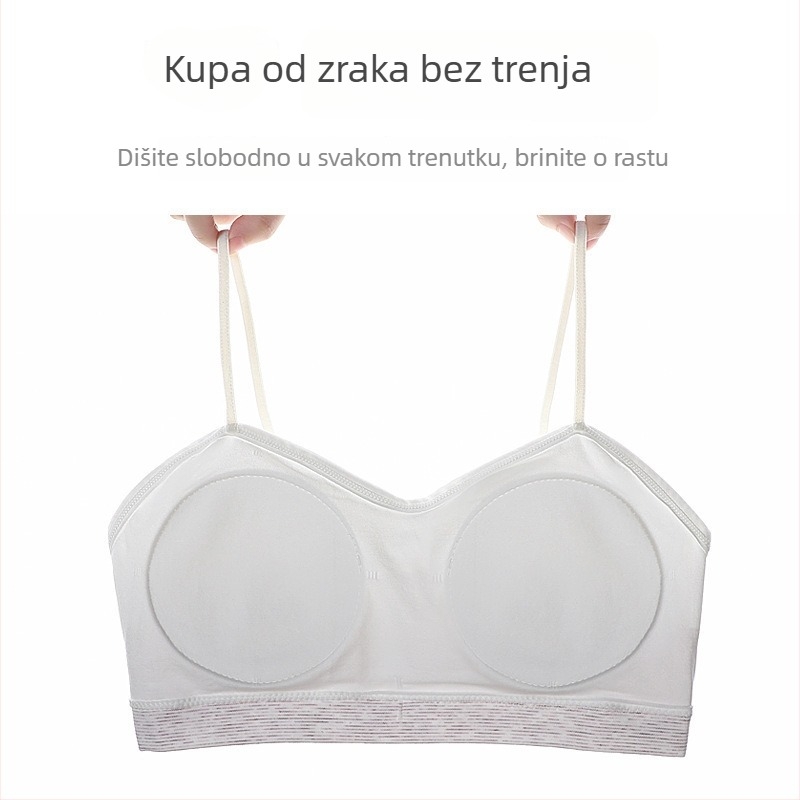 Dječja bešavna grudnjica za djevojčice s punim košaricama i srednje oblikovanim košaricama, najlon tkanina, podstava najlon, fiksni dvostruki naramenici, prozračna, oblikovanje leđa, udobna