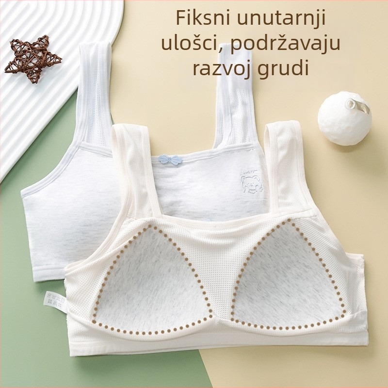 Dječji trening grudnjak od pamuka, trokutasti košarice, fiksne dvostruke naramenice, prozračan i udoban