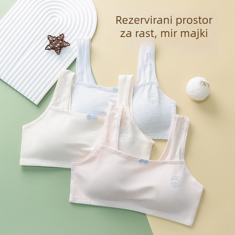 Dječji trening grudnjak od pamuka, trokutasti košarice, fiksne dvostruke naramenice, prozračan i udoban