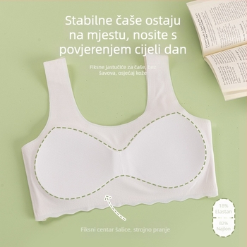 Grudnjak za djevojčice 12–15 godina, s punim šalicama, tankim oblikovanim košaricama, Ice Silk tkanina, vanjski najlon, podstava Spandex <30%, fiksne dvostruke naramenice, prozračan i upija znoj