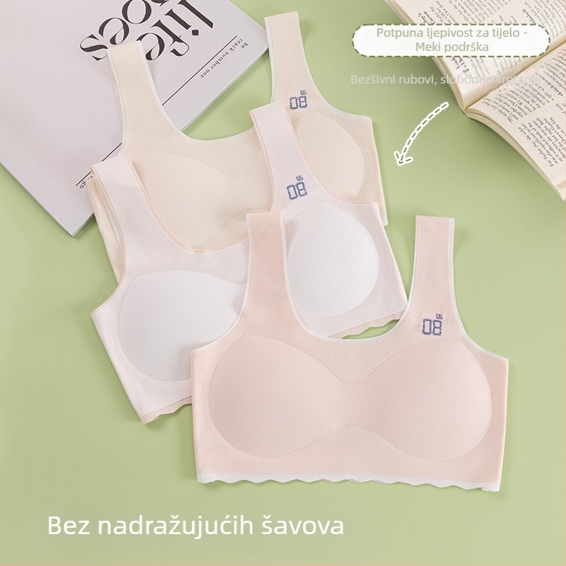 Grudnjak za djevojčice 12–15 godina, s punim šalicama, tankim oblikovanim košaricama, Ice Silk tkanina, vanjski najlon, podstava Spandex <30%, fiksne dvostruke naramenice, prozračan i upija znoj