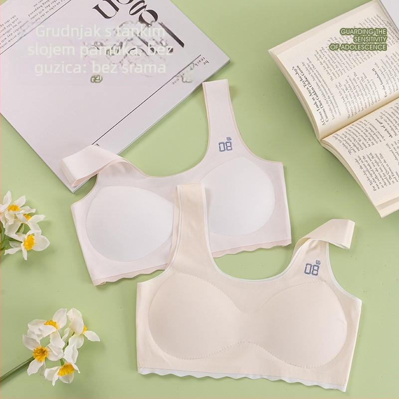 Grudnjak za djevojčice 12–15 godina, s punim šalicama, tankim oblikovanim košaricama, Ice Silk tkanina, vanjski najlon, podstava Spandex <30%, fiksne dvostruke naramenice, prozračan i upija znoj