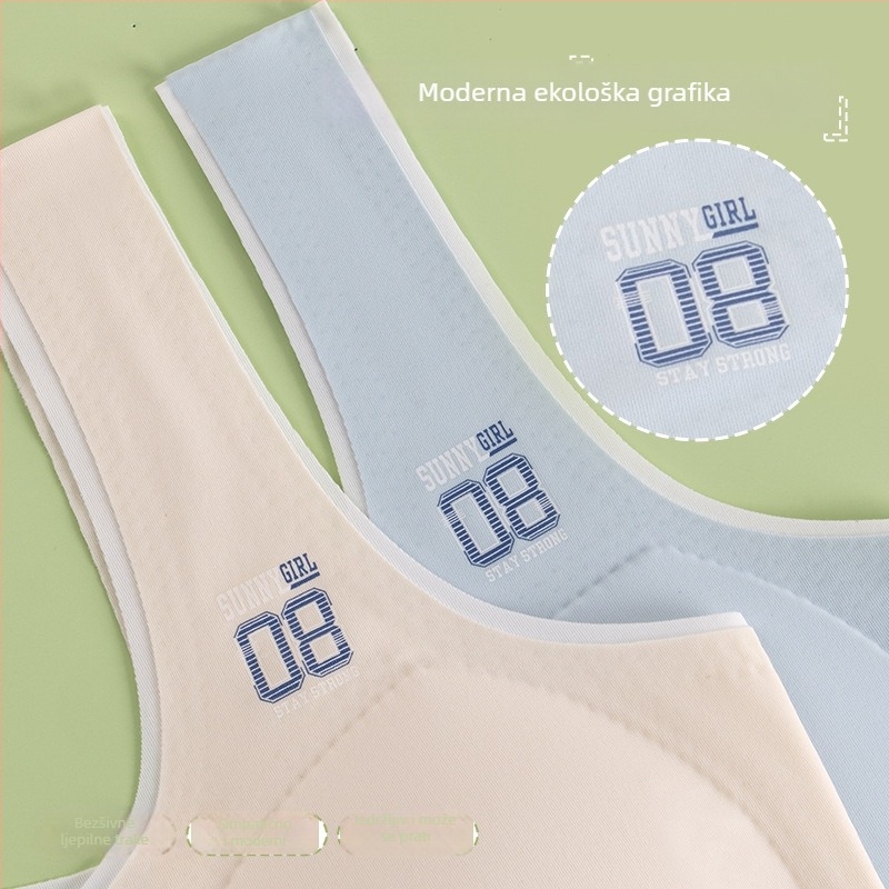 Grudnjak za djevojčice 12–15 godina, s punim šalicama, tankim oblikovanim košaricama, Ice Silk tkanina, vanjski najlon, podstava Spandex <30%, fiksne dvostruke naramenice, prozračan i upija znoj