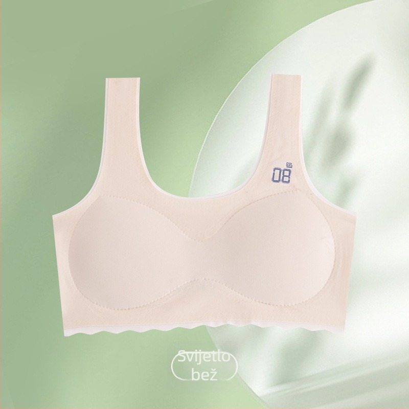 Grudnjak za djevojčice 12–15 godina, s punim šalicama, tankim oblikovanim košaricama, Ice Silk tkanina, vanjski najlon, podstava Spandex <30%, fiksne dvostruke naramenice, prozračan i upija znoj