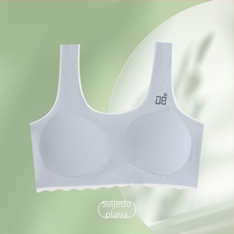 Grudnjak za djevojčice 12–15 godina, s punim šalicama, tankim oblikovanim košaricama, Ice Silk tkanina, vanjski najlon, podstava Spandex <30%, fiksne dvostruke naramenice, prozračan i upija znoj