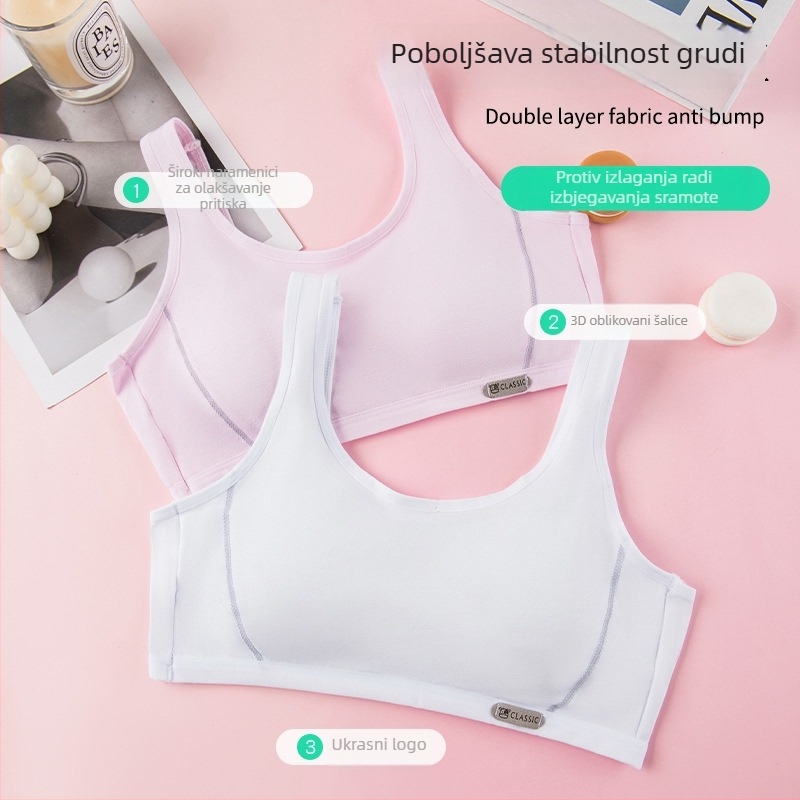 Dječji pamuk trening grudnjak u stilu veste, trokutasti košarice, bez kostiju, tanko oblikovane košarice, čvrste dvostruke naramenice