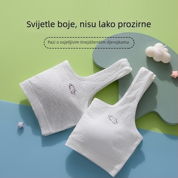 Ženski top u stilu prsluka za djevojčice, razvojni stadij 2 (12–15 godina); viskozni materijal; pune košarice, tanke oblikovane s pjenom; bez žice; fiksni dvostruki kaiševi; prozračan i podržavajući.