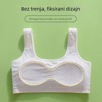 Ženski top u stilu prsluka za djevojčice, razvojni stadij 2 (12–15 godina); viskozni materijal; pune košarice, tanke oblikovane s pjenom; bez žice; fiksni dvostruki kaiševi; prozračan i podržavajući.