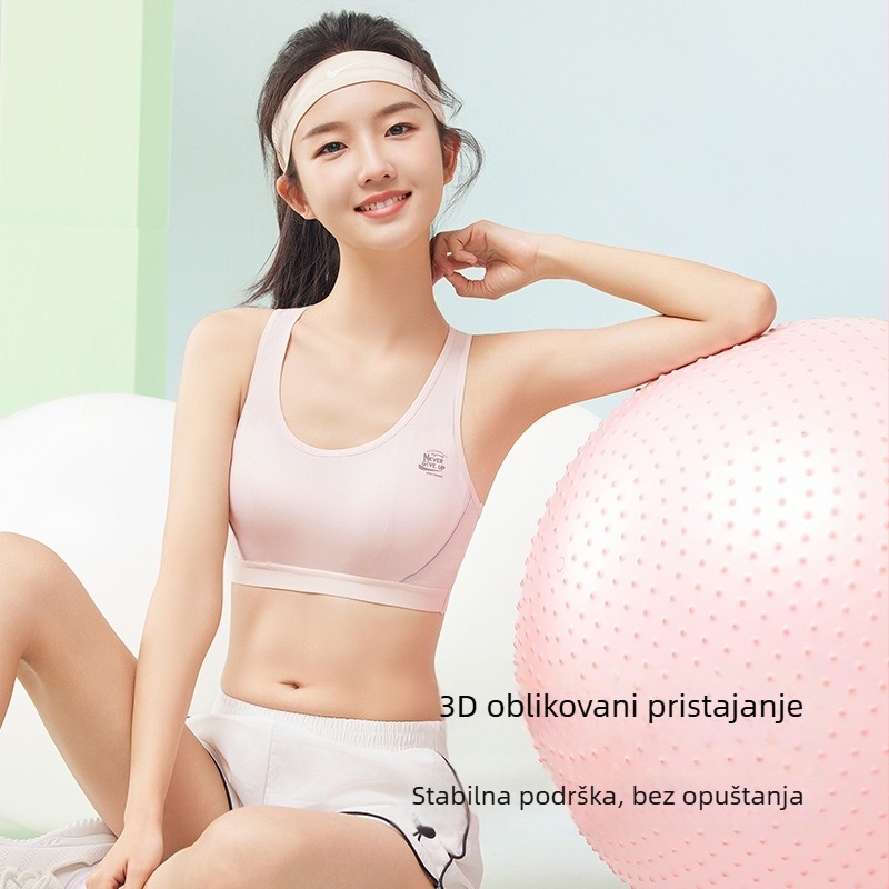 Sportska potpora za trčanje u stilu veste za dob 12–15 godina; glavni materijal 87% poliester, 13% elastan; podstava 100% pamuk; tanke oblikovane košarice; naramenice fiksne, dvostruke