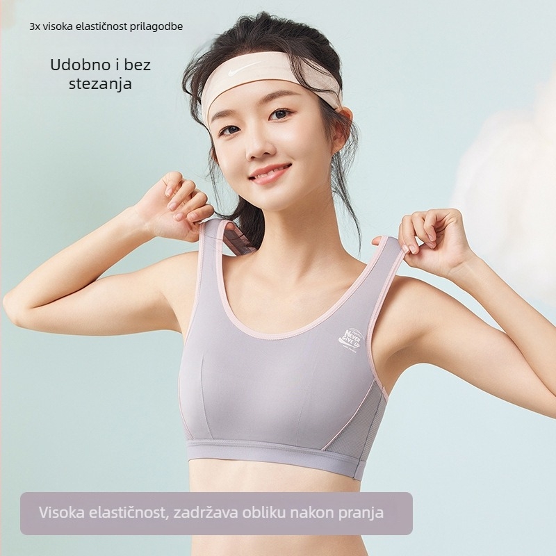 Sportska potpora za trčanje u stilu veste za dob 12–15 godina; glavni materijal 87% poliester, 13% elastan; podstava 100% pamuk; tanke oblikovane košarice; naramenice fiksne, dvostruke