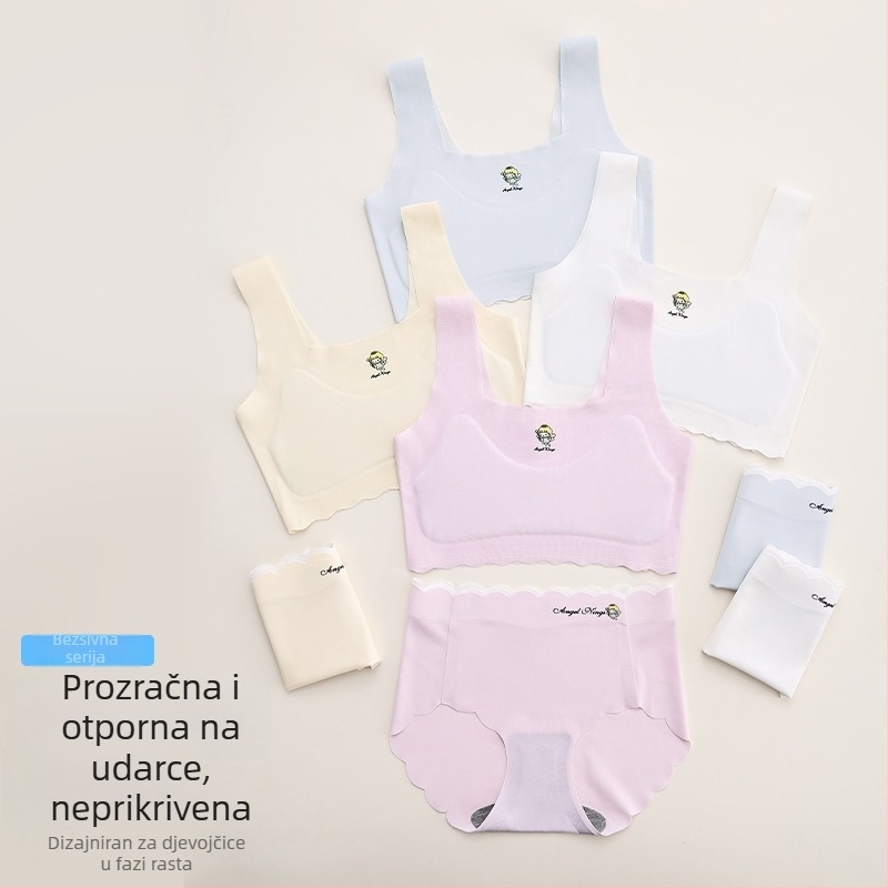 Set trening grudnjaka za djevojčice 9–13 godina, vest stil, 1/2 košarice bez kalupa s spužvom, Modal s najlonskim podstavom, prozračan i udoban