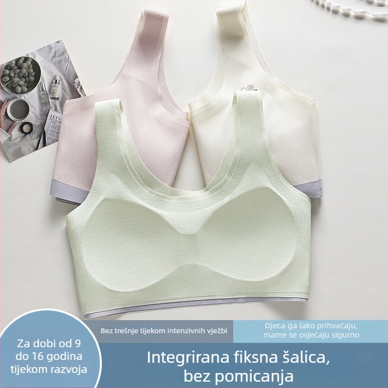 Sutien za vježbanje za djevojčice, najlon top s punim košaricama, tanko oblikovane pjene, čvrste dvostruke naramenice, prozračan i udoban (Proljeće 2025)