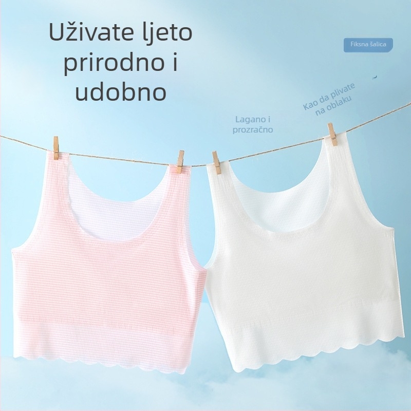 Bezšivni grudnjak za djevojčice u pubertetu, prva faza, 9–13 godina, Tank Top stil, poliester, pun košarica