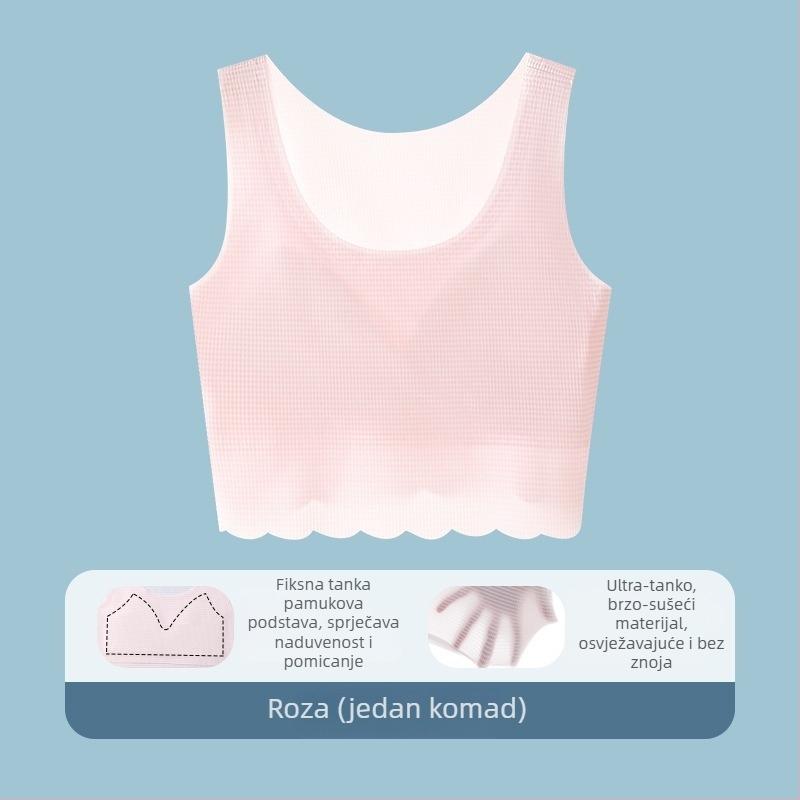 Bezšivni grudnjak za djevojčice u pubertetu, prva faza, 9–13 godina, Tank Top stil, poliester, pun košarica