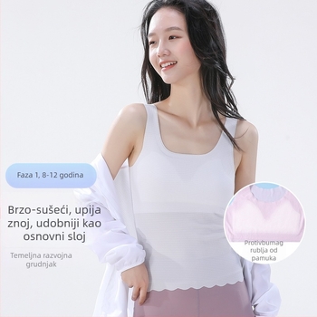Djevojački brzi suhi tank top (Poliester; prozračan; trokutasti košar; tanak oblikovani košar; fiksne dvostruke naramenice)