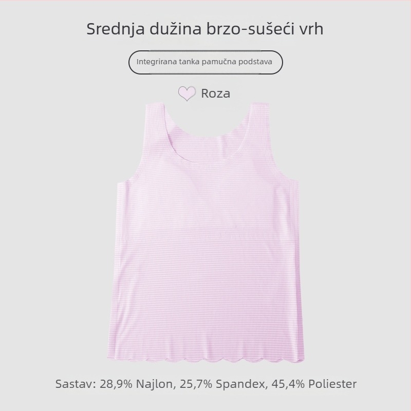 Djevojački brzi suhi tank top (Poliester; prozračan; trokutasti košar; tanak oblikovani košar; fiksne dvostruke naramenice)