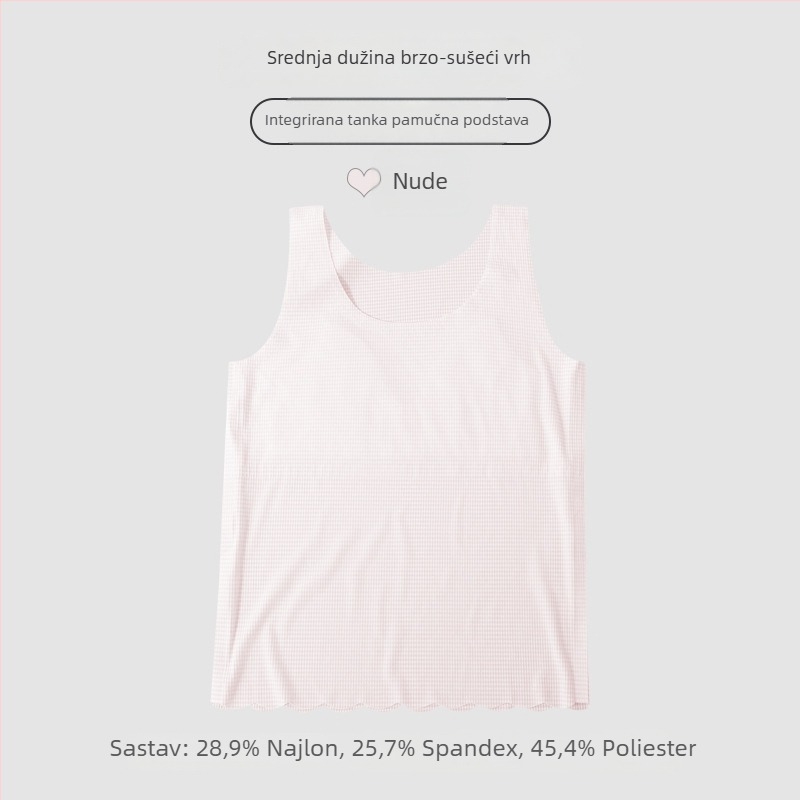 Djevojački brzi suhi tank top (Poliester; prozračan; trokutasti košar; tanak oblikovani košar; fiksne dvostruke naramenice)
