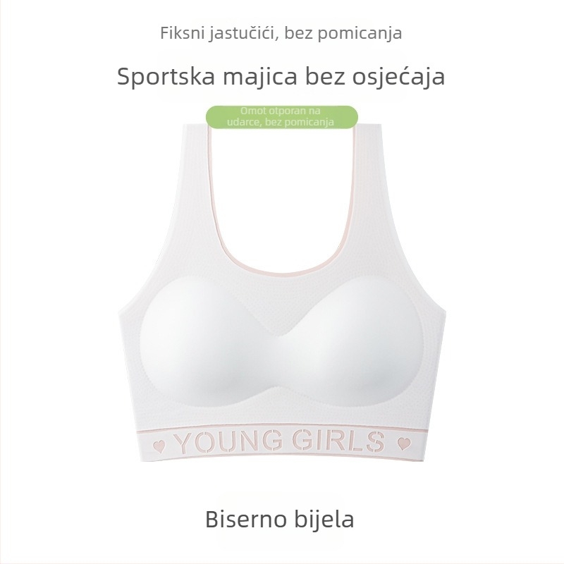 Bezšivni grudnjak-vest u stilu majice, košarica 3/4, oblikovana od spužve, najlonska tkanina, čvrste dvostruke naramenice, prozračan i podržavajući.