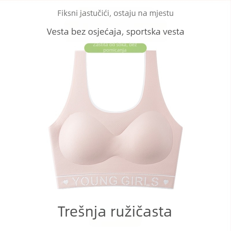 Bezšivni grudnjak-vest u stilu majice, košarica 3/4, oblikovana od spužve, najlonska tkanina, čvrste dvostruke naramenice, prozračan i podržavajući.