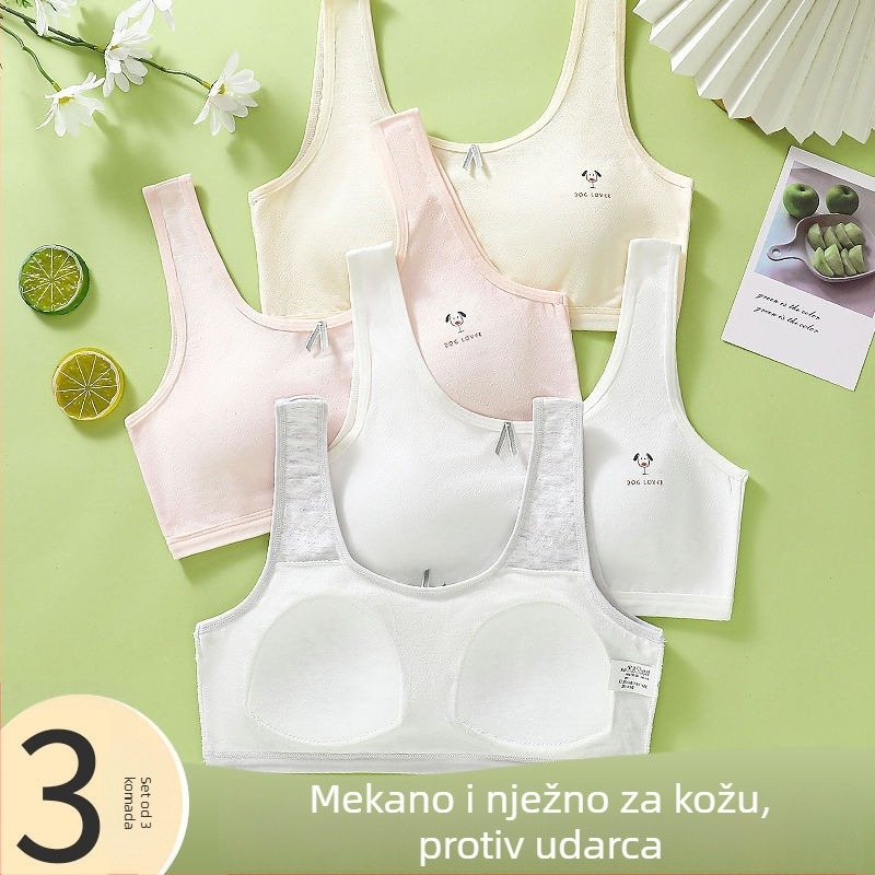 Pamučni grudnjak-vest za tinejdžerice, pune šalice, tanak oblikovan košarica, fiksne dvostruke naramenice