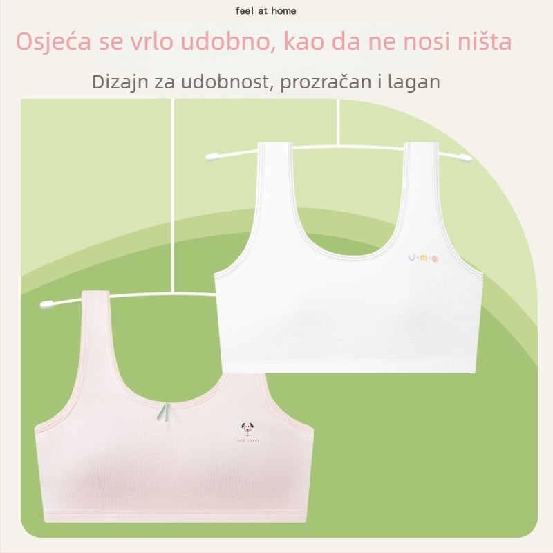 Pamučni grudnjak-vest za tinejdžerice, pune šalice, tanak oblikovan košarica, fiksne dvostruke naramenice