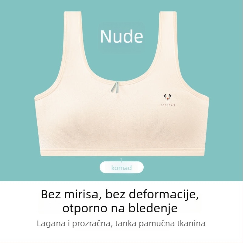 Pamučni grudnjak-vest za tinejdžerice, pune šalice, tanak oblikovan košarica, fiksne dvostruke naramenice