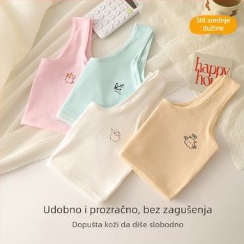 Dječji pamucni grudnjak u stilu potkošulja, bez žice, puna čaša, fiksirane dvostruke naramenice, podstav od 90–95% pamuka, za djevojčice 12–15 godina